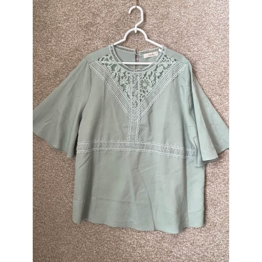 Lily Sky Plus Size Light Green Floral Patterned Blouse Shirt Size 2XL